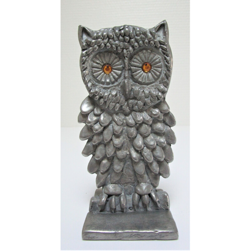 Vintage metal owl paperweight, 1970s