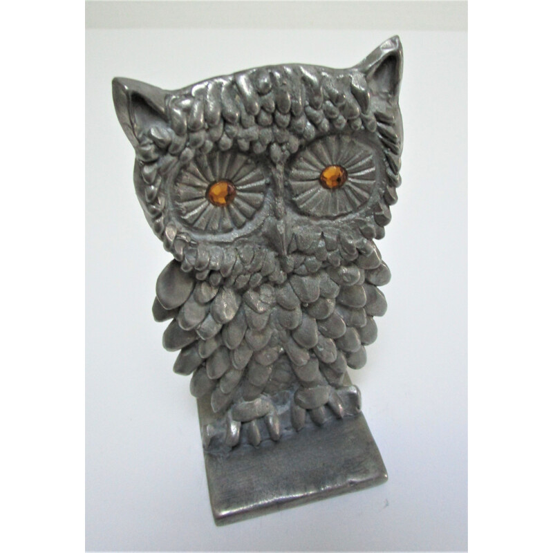 Vintage metal owl paperweight, 1970s