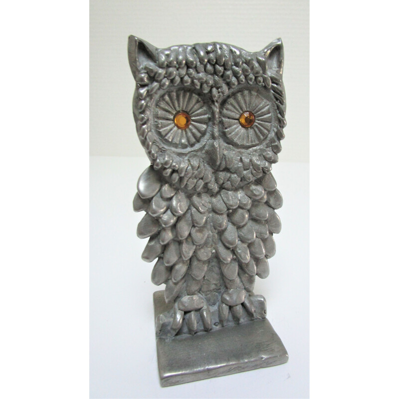 Vintage metal owl paperweight, 1970s