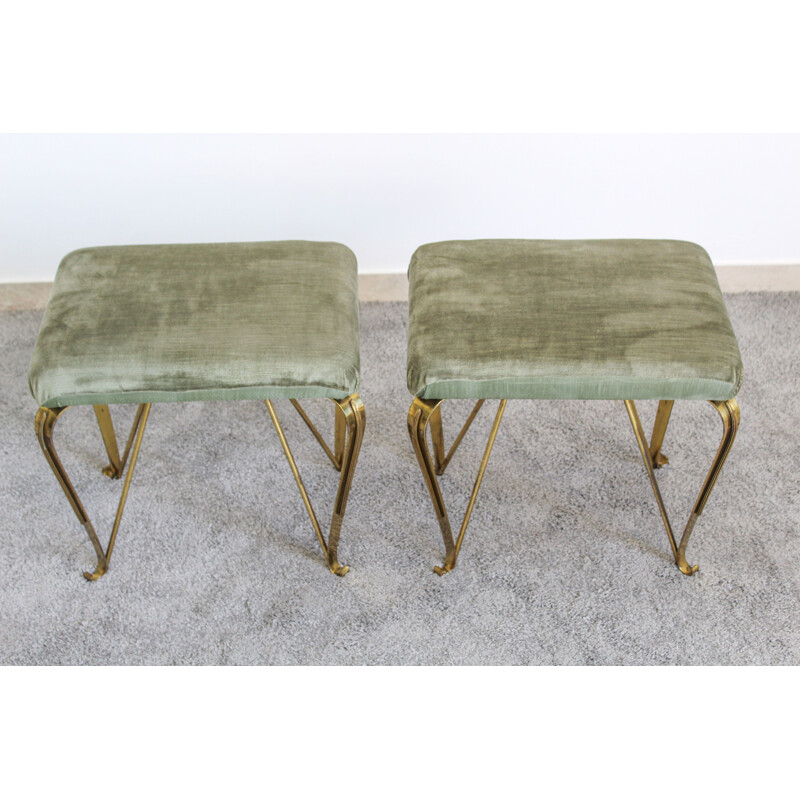 Pair of vintage brass and velvet benches by Jansen, Italy 1950s