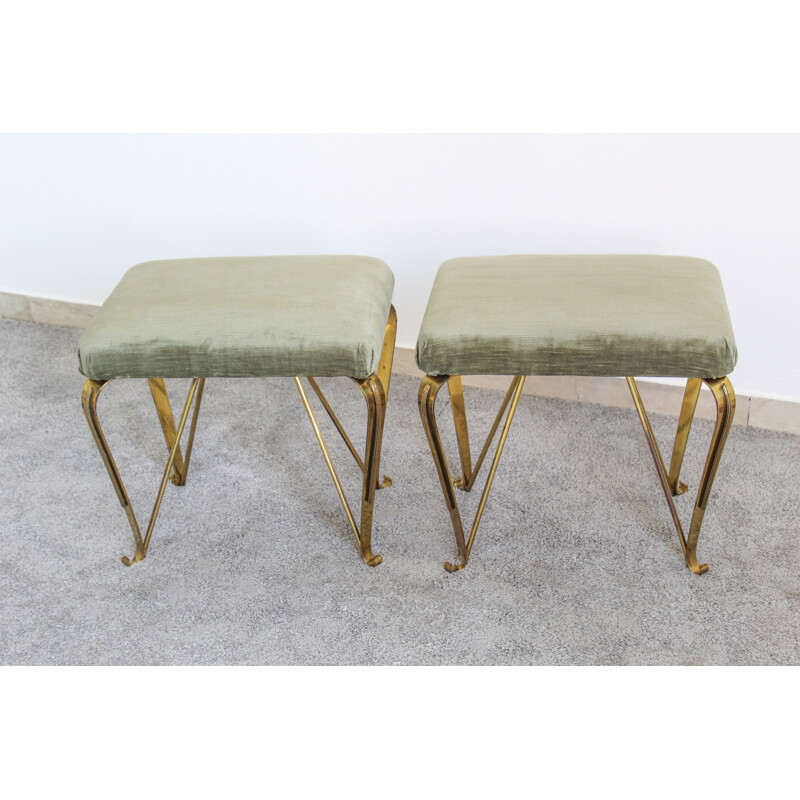 Pair of vintage brass and velvet benches by Jansen, Italy 1950s