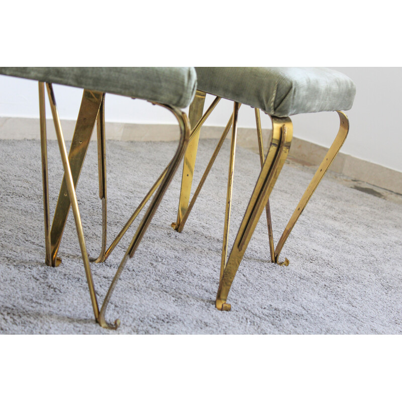 Pair of vintage brass and velvet benches by Jansen, Italy 1950s