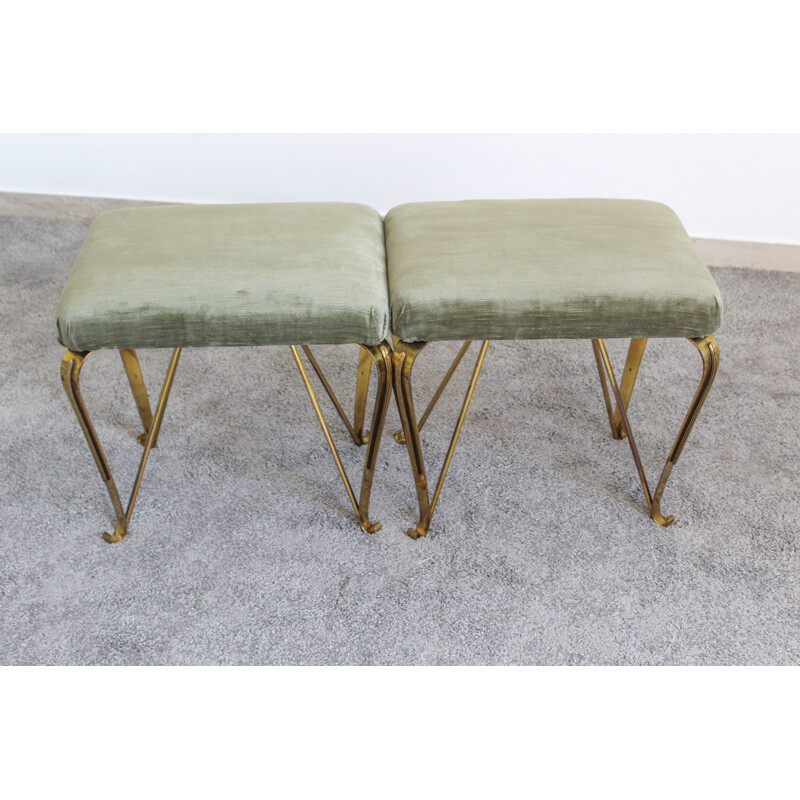 Pair of vintage brass and velvet benches by Jansen, Italy 1950s