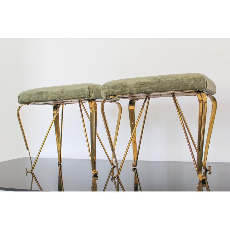 Pair of vintage brass and velvet benches by Jansen, Italy 1950s