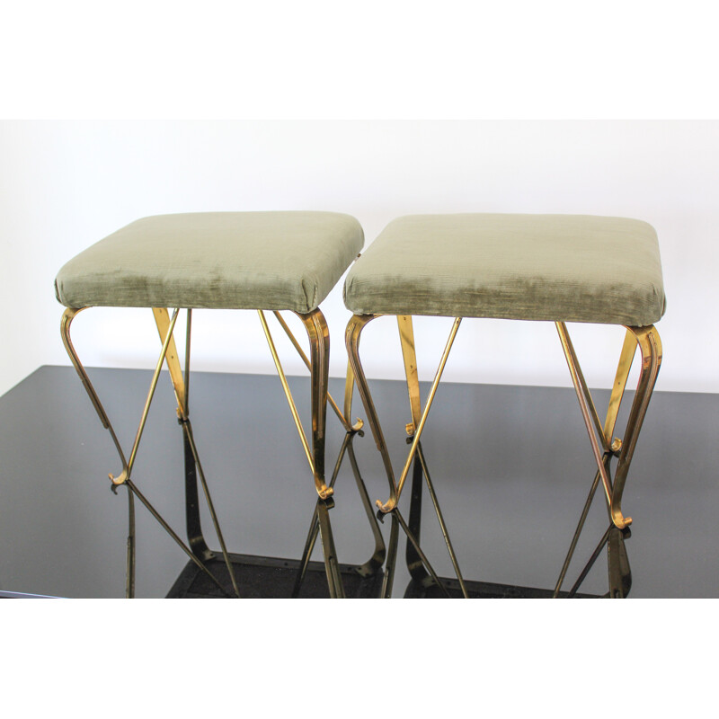 Pair of vintage brass and velvet benches by Jansen, Italy 1950s