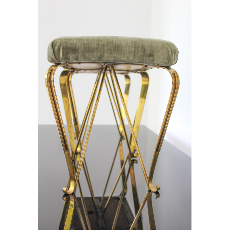 Pair of vintage brass and velvet benches by Jansen, Italy 1950s