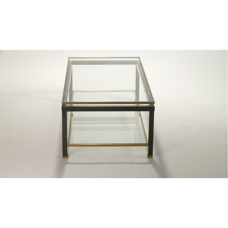 Table basse Jansen bicolore en laiton et verre, Guy LEFEVRE - 1970