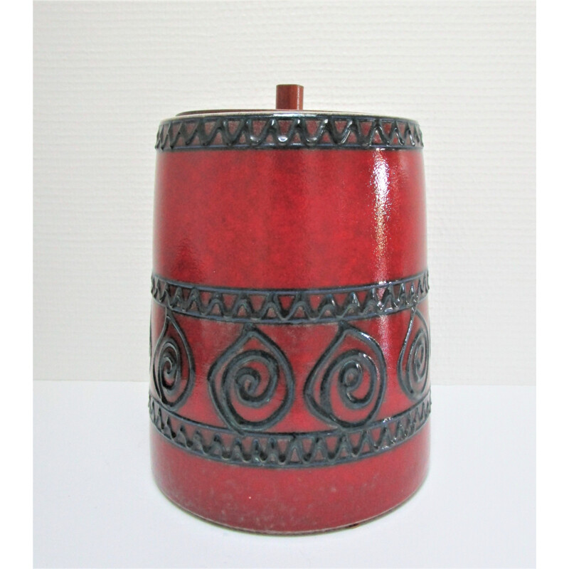 Vintage glazed ceramic and wood pot, 1960