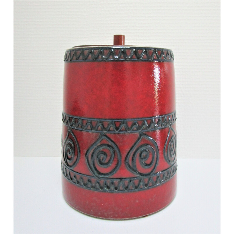 Vintage-Topf aus glasierter Keramik und Holz, 1960