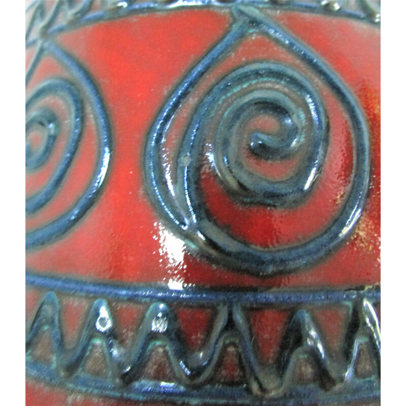 Vintage glazed ceramic and wood pot, 1960