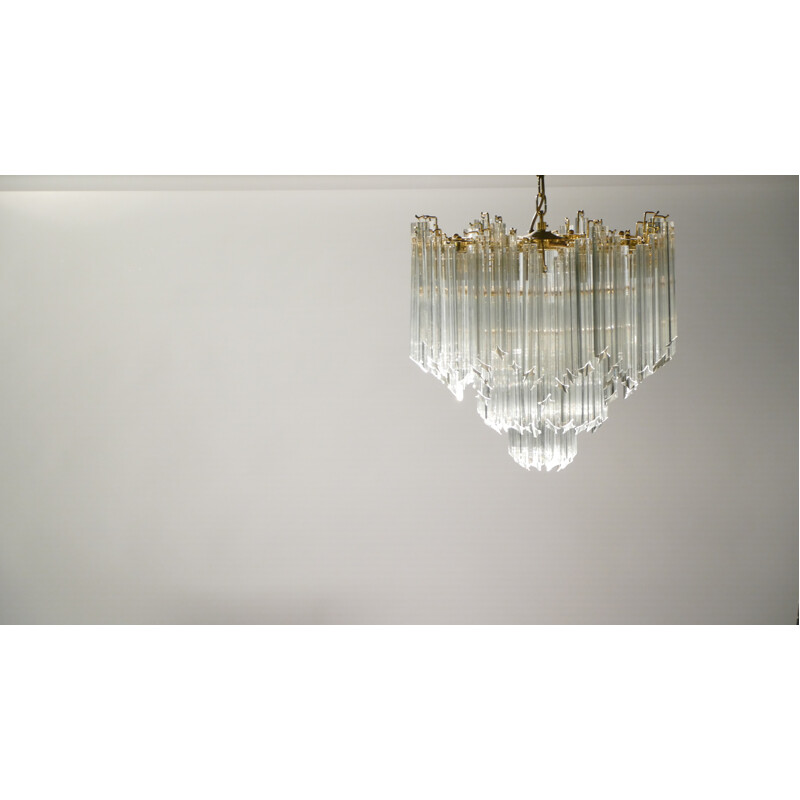 Italian Murano chandelier in brass and crystal, Paolo VENINI - 1960s