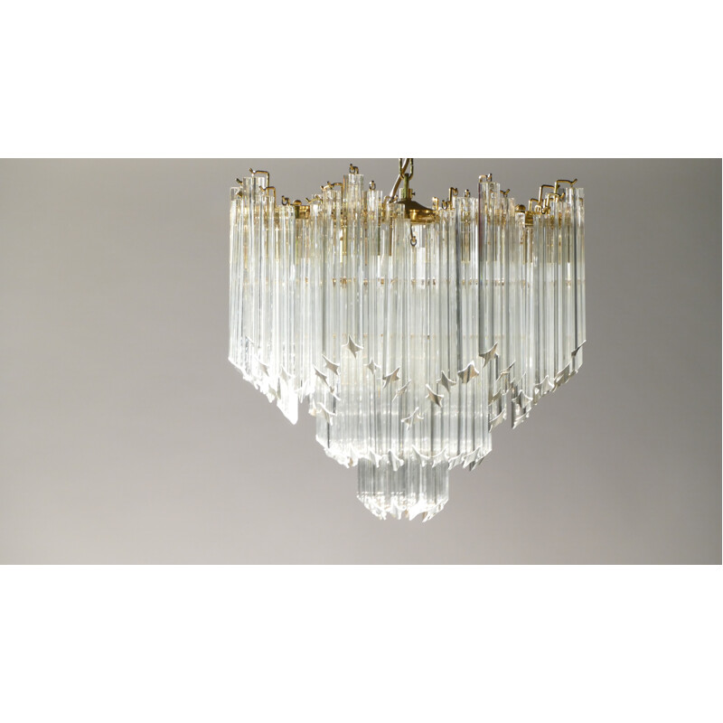 Italian Murano chandelier in brass and crystal, Paolo VENINI - 1960s