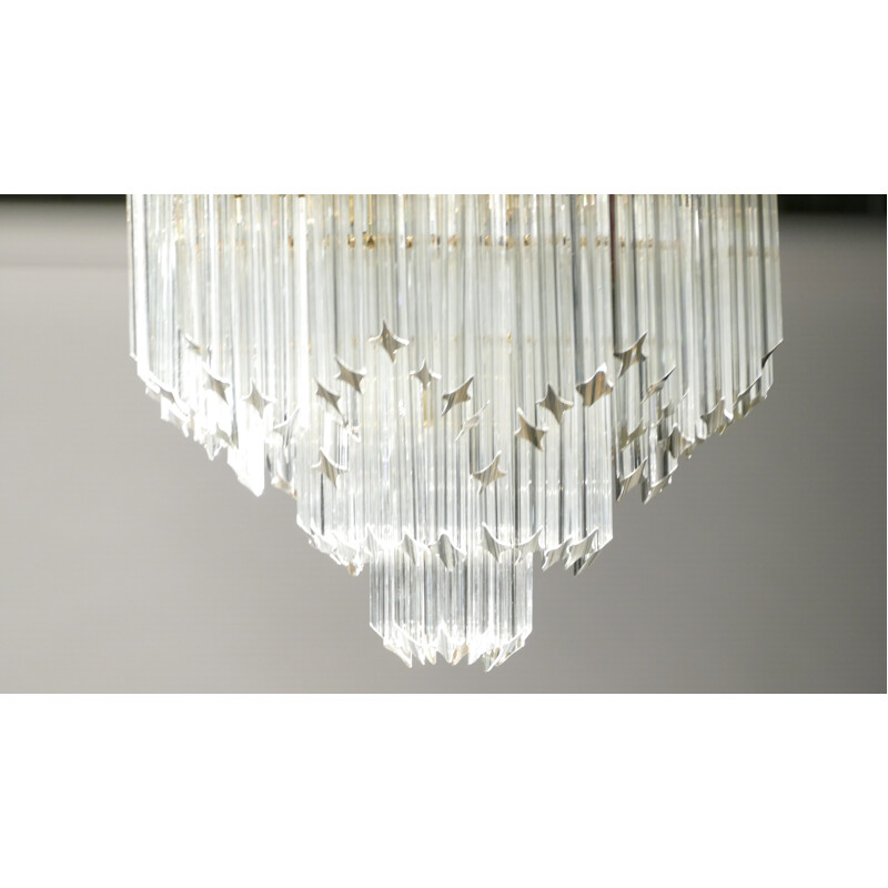 Italian Murano chandelier in brass and crystal, Paolo VENINI - 1960s