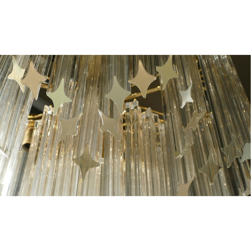 Italian Murano chandelier in brass and crystal, Paolo VENINI - 1960s