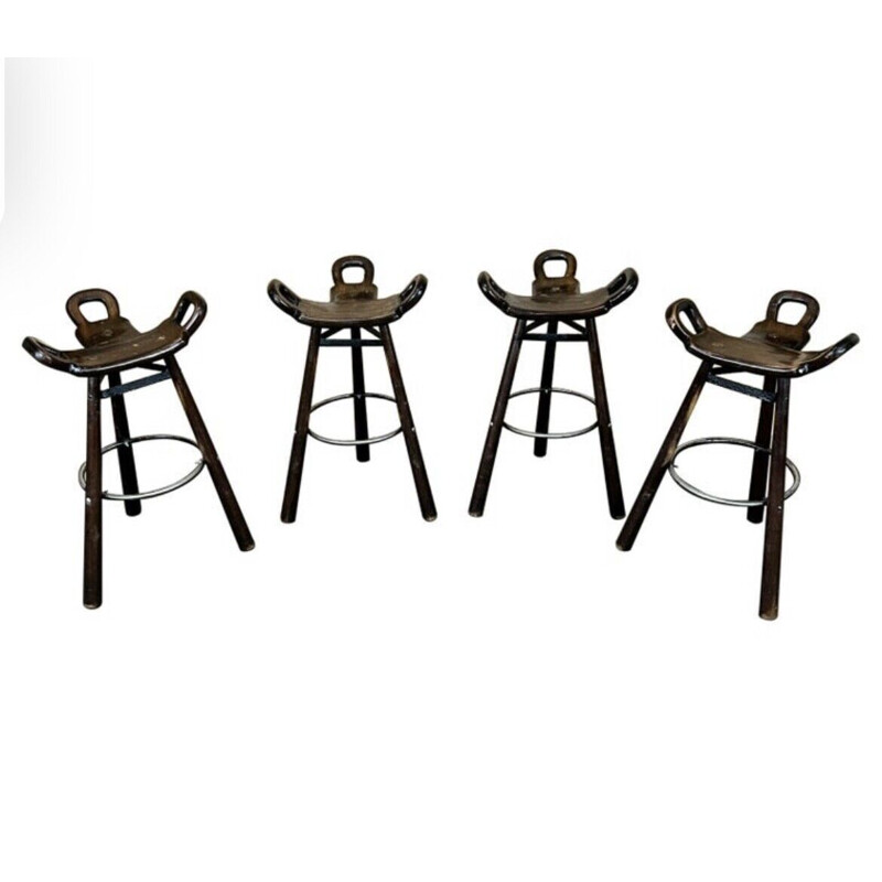 Set of 4 vintage bar stools by Carl Malmsten, Sweden 1950-1960s