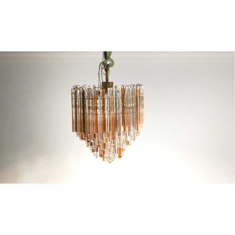 Italian Murano chandelier in orange and white crysal, Paolo VENINI - 1960s