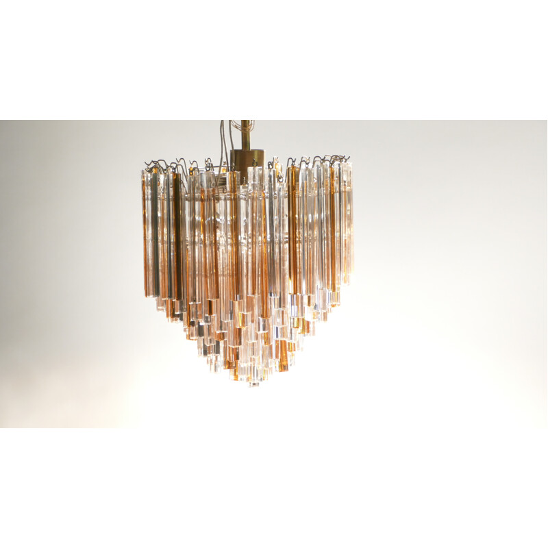 Italian Murano chandelier in orange and white crysal, Paolo VENINI - 1960s