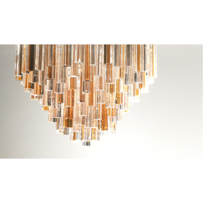 Italian Murano chandelier in orange and white crysal, Paolo VENINI - 1960s