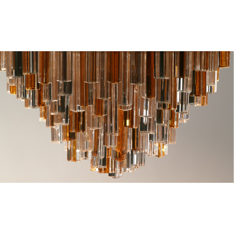 Italian Murano chandelier in orange and white crysal, Paolo VENINI - 1960s