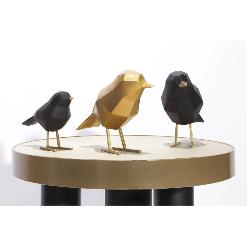 Ensemble de 3 petits oiseaux vintage style cubiste