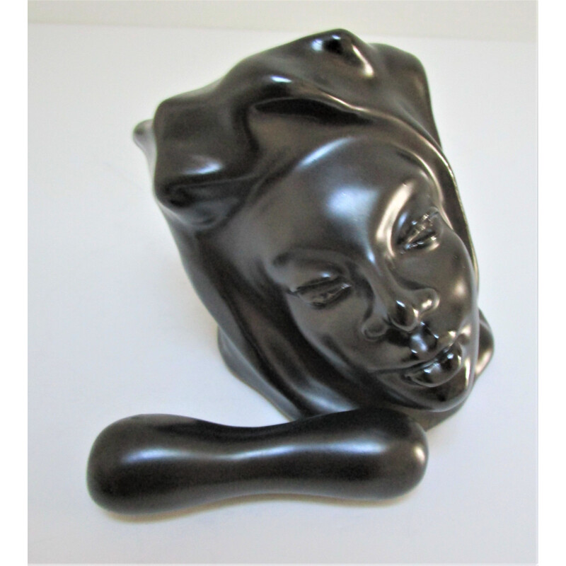 Vintage anthropomorphic ceramic with black enamel, 1960
