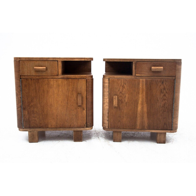 Pair of vintage Art Deco wood night stands, Poland 1950s