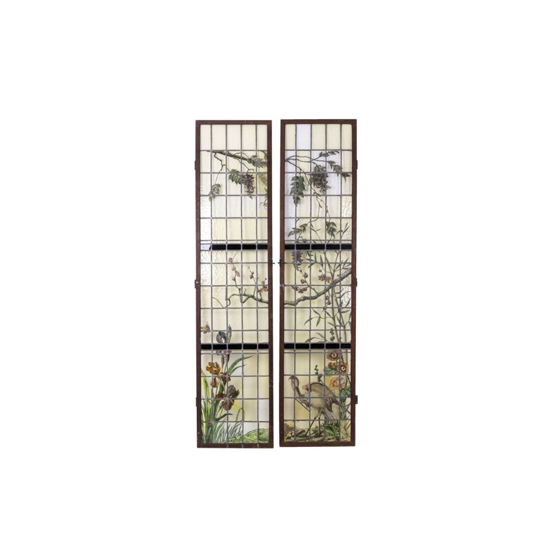 Paire de vitraux vintage par Geoffroy