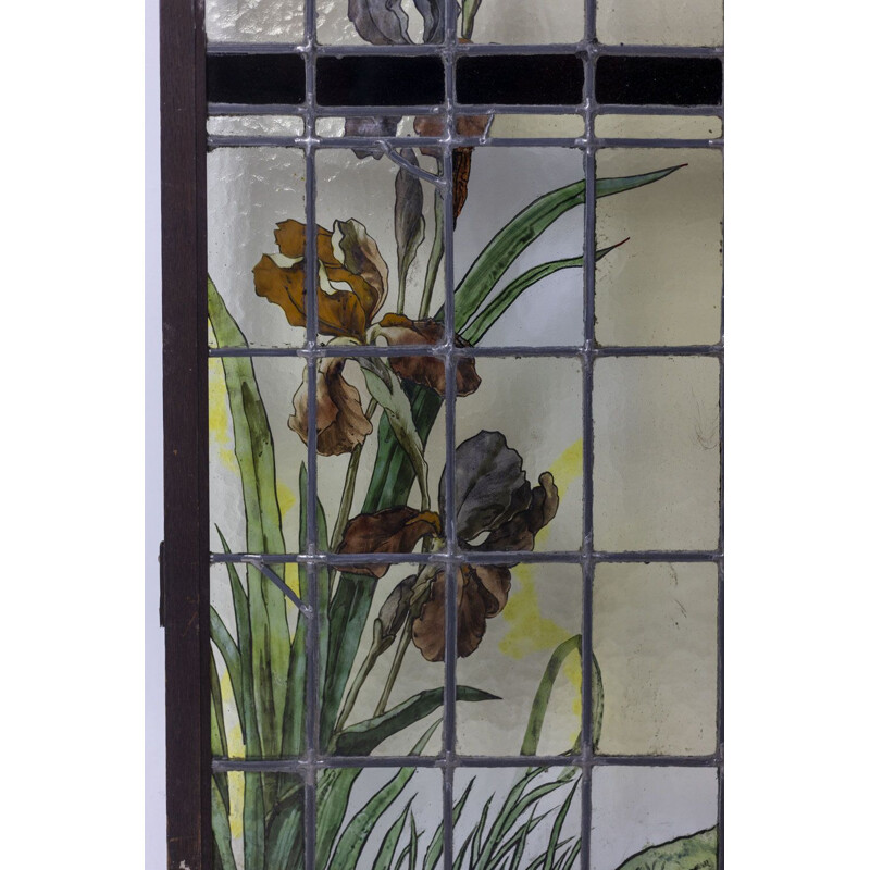 Pair of vintage stained glass windows by Geoffroy