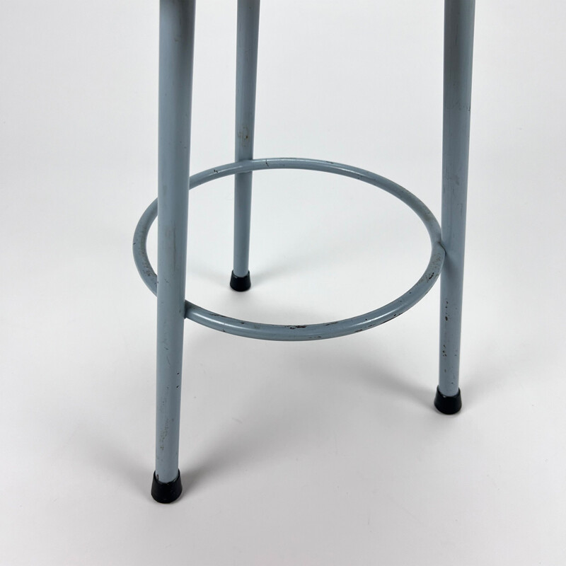 Vintage Dutch industrial steel and wood stool, 1960s