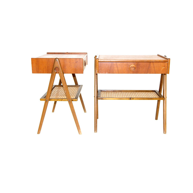 Coppia di comodini vintage in teak, Svezia 1960