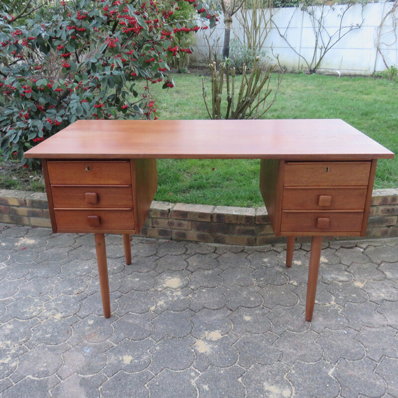 Petit bureau double face danois en teck - 1960