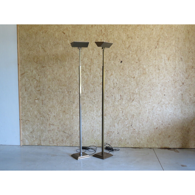 Pair of mid century brass floor lamp, Belgium 1970s-1980s