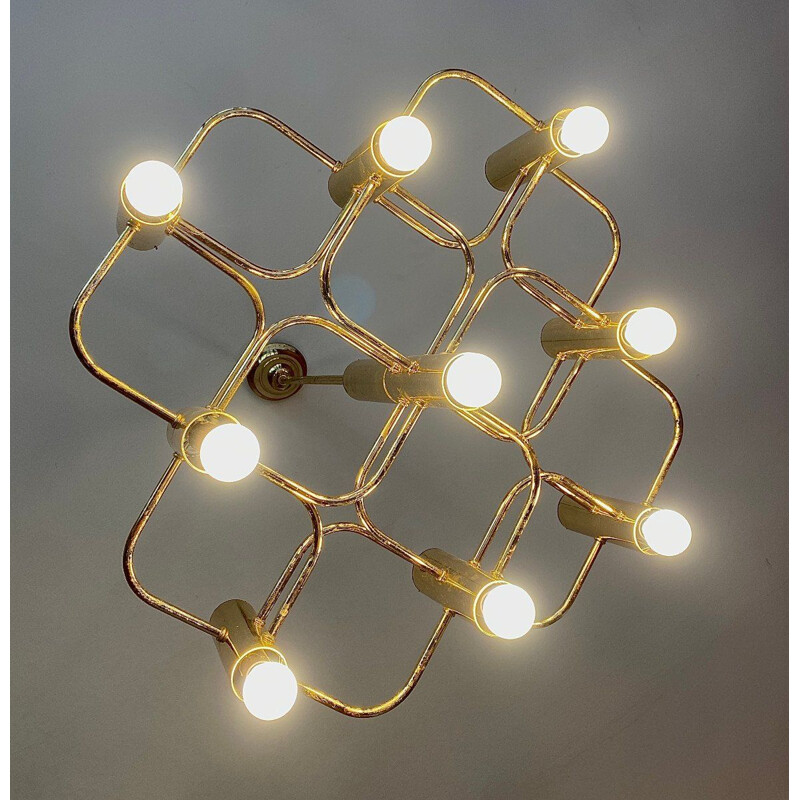 Vintage gilded brass chandelier by Gaetano Sciolari, Italy 1960s