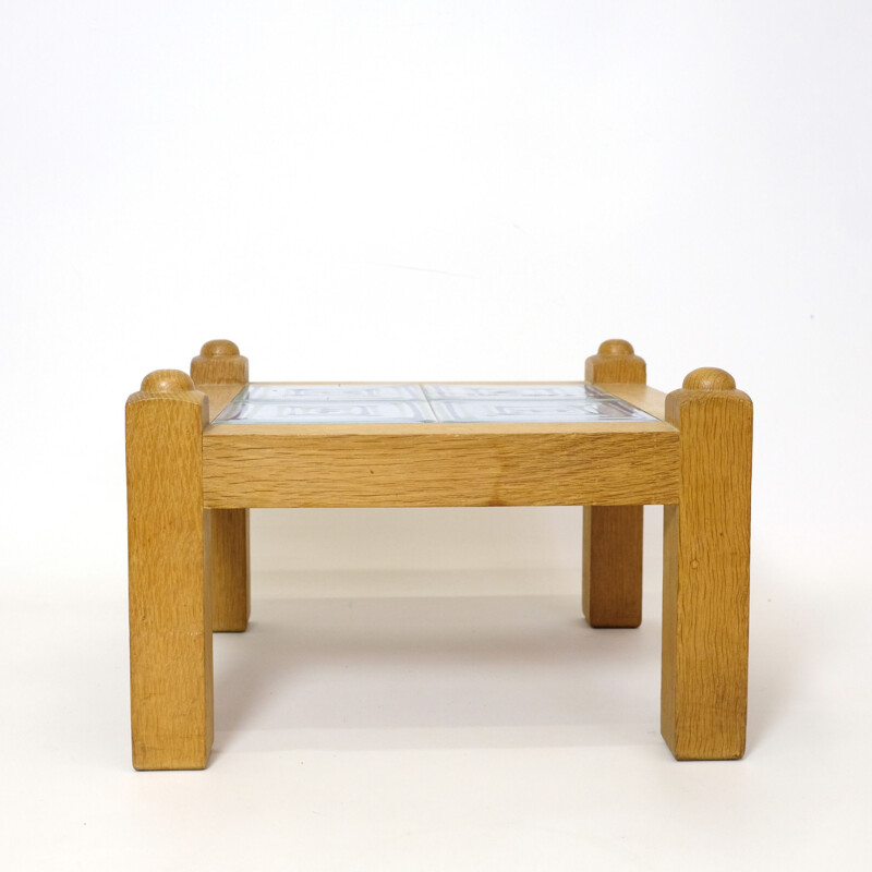 Vintage solid oak coffee table by Guillerme et Chambron