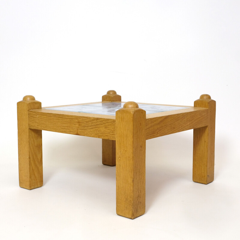 Vintage solid oak coffee table by Guillerme et Chambron