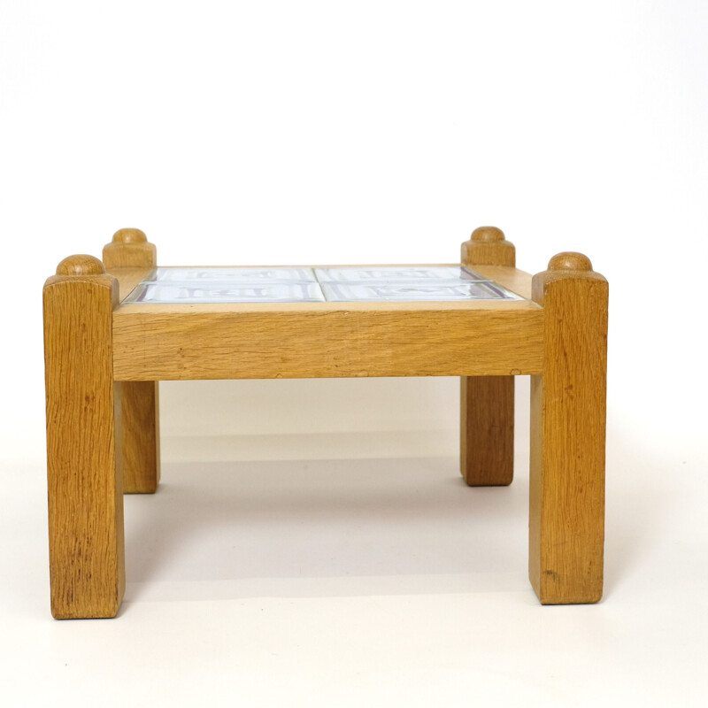 Vintage solid oak coffee table by Guillerme et Chambron