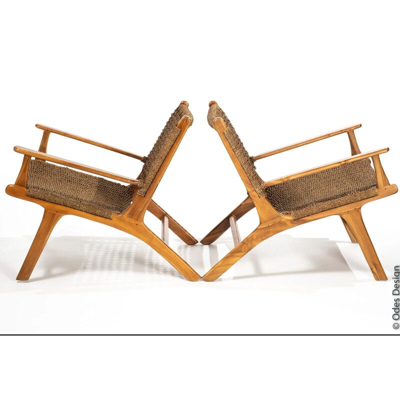 Hollywood" vintage living room set in teak wood by Olivier de Schrijver, 1990