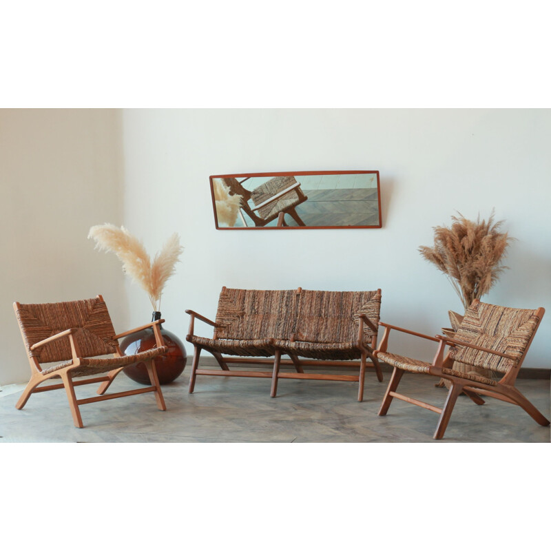 Vintage living room set "Hollywood" model in teak wood by Olivier de Schrijver, 1990s