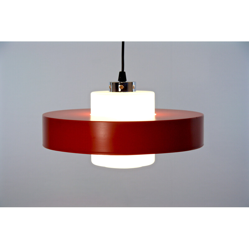 Dutch pendant in frosted glass and aluminium - 1960s