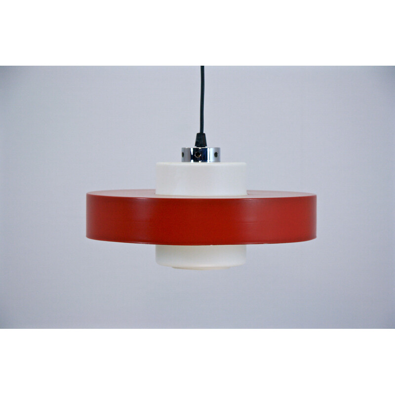 Dutch pendant in frosted glass and aluminium - 1960s