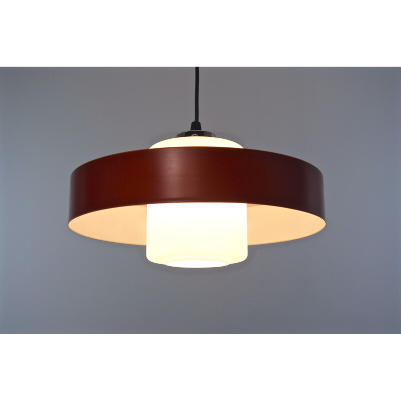 Dutch pendant in frosted glass and aluminium - 1960s