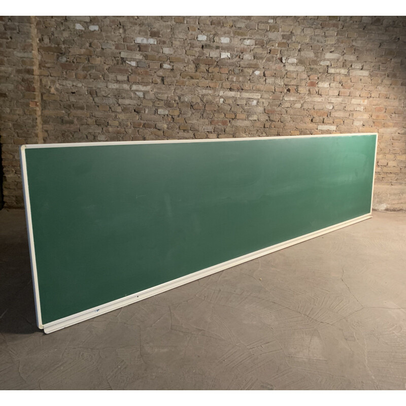 Vintage steel enamel school board with chalk holder