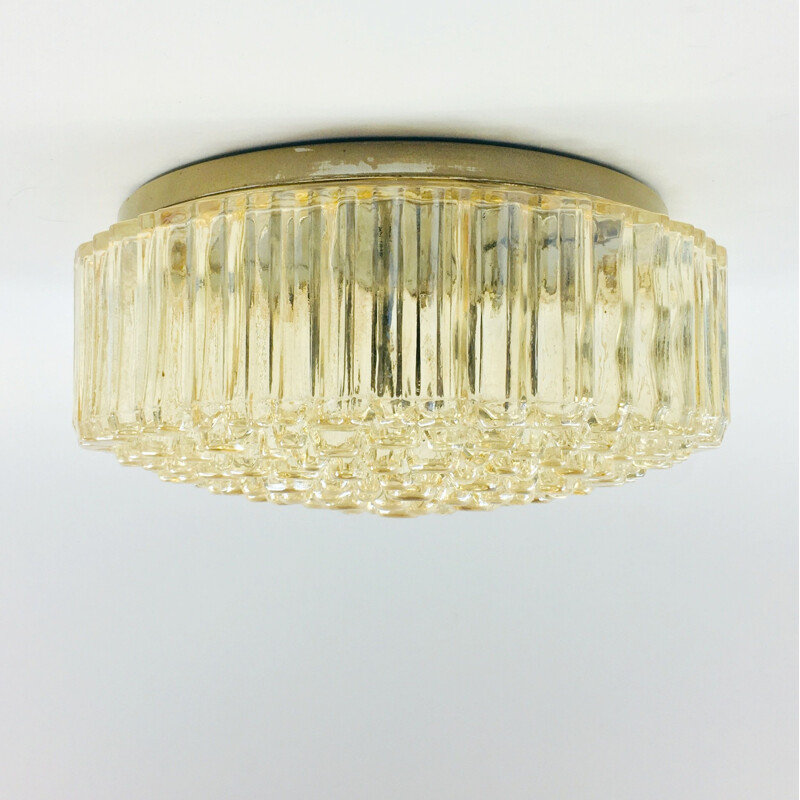 Mid-century amber glass ceiling lamp by Helena Tynell for Limburg, Germany 1970s
