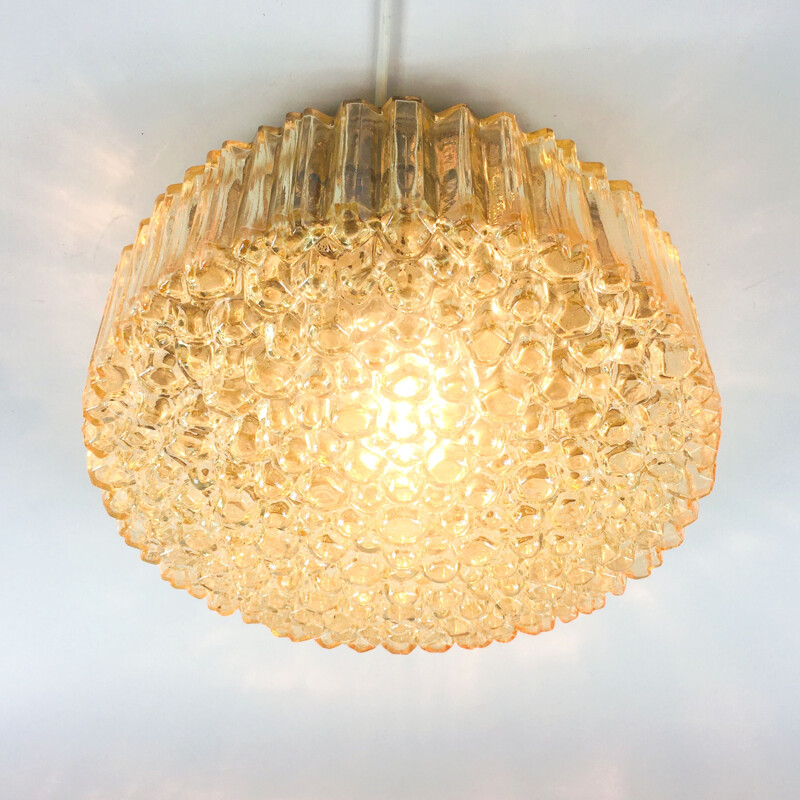 Mid-century amber glass ceiling lamp by Helena Tynell for Limburg, Germany 1970s