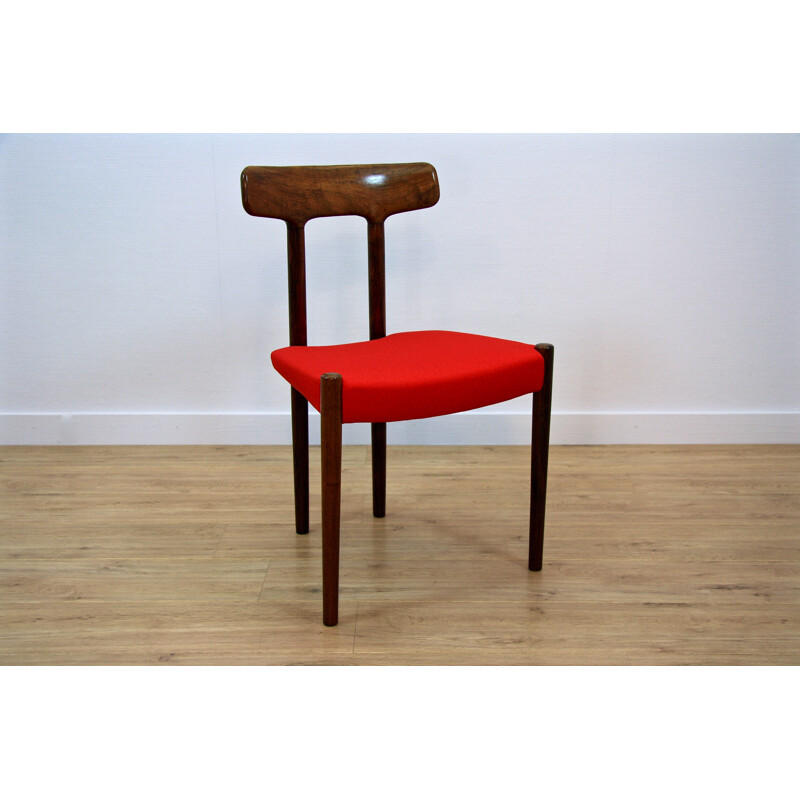 Chaise à repas danoise en palissandre et tissu rouge - 1960