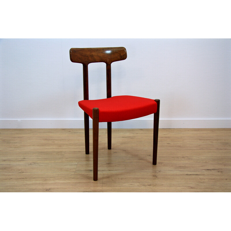 Red Danish dining chair in rosewood and fabric - 1960s