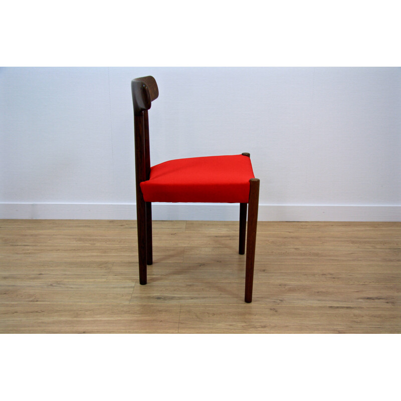 Chaise à repas danoise en palissandre et tissu rouge - 1960