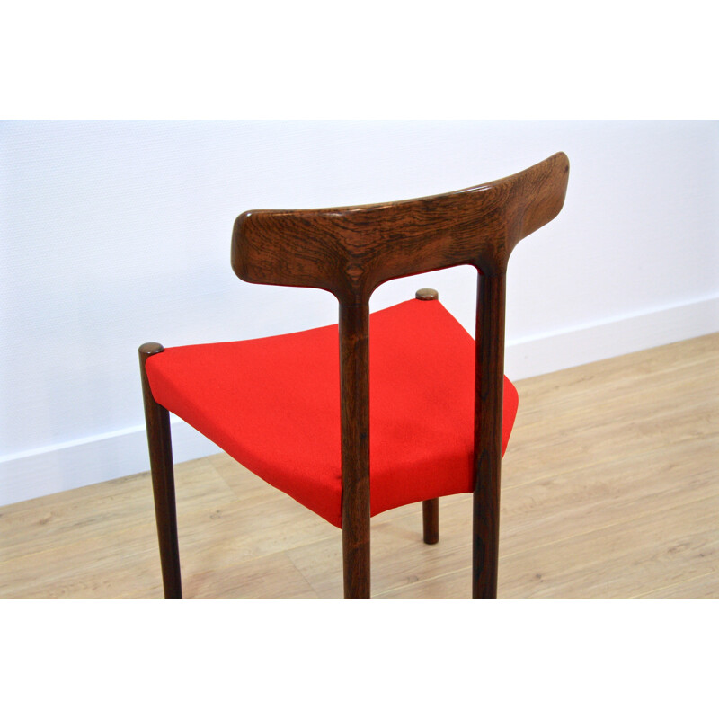 Red Danish dining chair in rosewood and fabric - 1960s