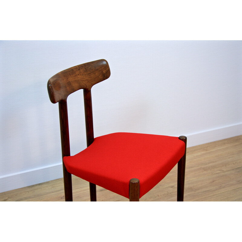 Red Danish dining chair in rosewood and fabric - 1960s