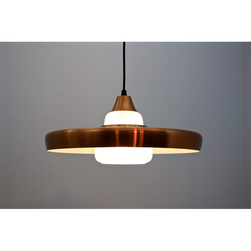 Large Dutch pendant in frosted glass and brass - 1960s